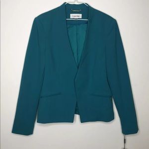 Calvin Klein Solid Aqua Blue Polyester Peak Blazer